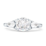 Three Stone Round Pear Teardrop Cubic Zirconia Trilogy Engagement Ring 925 Sterling Silver
