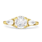 Three Stone Round Pear Teardrop Cubic Zirconia Trilogy Engagement Ring 925 Sterling Silver
