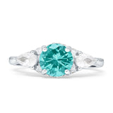 Three Stone Round Pear Teardrop Cubic Zirconia Trilogy Engagement Ring 925 Sterling Silver