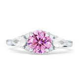 Three Stone Round Pear Teardrop Cubic Zirconia Trilogy Engagement Ring 925 Sterling Silver