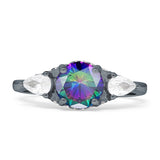 Three Stone Round Pear Teardrop Cubic Zirconia Trilogy Engagement Ring 925 Sterling Silver