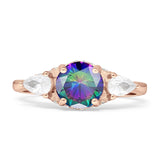Three Stone Round Pear Teardrop Cubic Zirconia Trilogy Engagement Ring 925 Sterling Silver