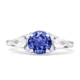Three Stone Round Pear Teardrop Cubic Zirconia Trilogy Engagement Ring 925 Sterling Silver