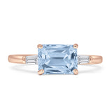Three Stone Emerald Cut Solitaire Trio Ring Cubic Zirconia 925 Sterling Silver