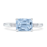 Three Stone Emerald Cut Solitaire Trio Ring Cubic Zirconia 925 Sterling Silver