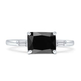 Three Stone Emerald Cut Solitaire Trio Ring Cubic Zirconia 925 Sterling Silver