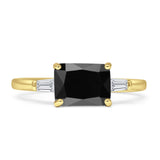 Three Stone Emerald Cut Solitaire Trio Ring Cubic Zirconia 925 Sterling Silver