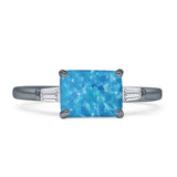 Three Stone Emerald Cut Solitaire Trio Ring Cubic Zirconia 925 Sterling Silver