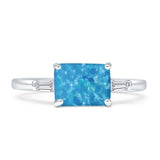 Three Stone Emerald Cut Solitaire Trio Ring Cubic Zirconia 925 Sterling Silver