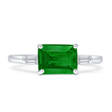 Three Stone Emerald Cut Solitaire Trio Ring Cubic Zirconia 925 Sterling Silver