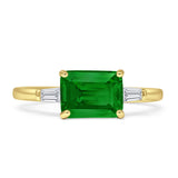 Three Stone Emerald Cut Solitaire Trio Ring Cubic Zirconia 925 Sterling Silver