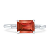 Three Stone Emerald Cut Solitaire Trio Ring Cubic Zirconia 925 Sterling Silver