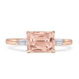 Three Stone Emerald Cut Solitaire Trio Ring Cubic Zirconia 925 Sterling Silver