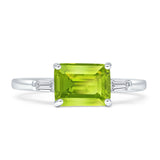 Three Stone Emerald Cut Solitaire Trio Ring Cubic Zirconia 925 Sterling Silver