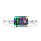 Three Stone Emerald Cut Solitaire Trio Ring Cubic Zirconia 925 Sterling Silver