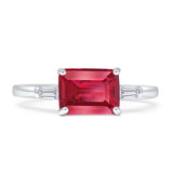 Three Stone Emerald Cut Solitaire Trio Ring Cubic Zirconia 925 Sterling Silver