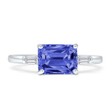 Three Stone Emerald Cut Solitaire Trio Ring Cubic Zirconia 925 Sterling Silver