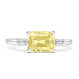 Three Stone Emerald Cut Solitaire Trio Ring Cubic Zirconia 925 Sterling Silver