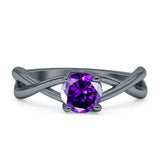 Solitaire Round Split Shank Ring Cubic Zirconia 925 Sterling Silver