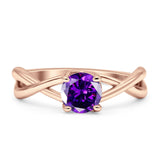 Solitaire Round Split Shank Ring Cubic Zirconia 925 Sterling Silver