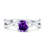 Solitaire Round Split Shank Ring Cubic Zirconia 925 Sterling Silver