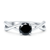 Solitaire Round Split Shank Ring Cubic Zirconia 925 Sterling Silver