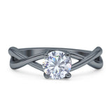 Solitaire Round Split Shank Ring Cubic Zirconia 925 Sterling Silver