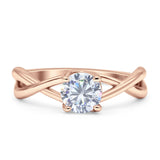 Solitaire Round Split Shank Ring Cubic Zirconia 925 Sterling Silver