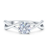 Solitaire Round Split Shank Ring Cubic Zirconia 925 Sterling Silver