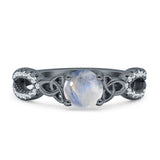 Round Cetlic Trinity Vintage Style Natural Moonstone Ring 925 Sterling Silver