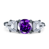 Vintage Style Round Three Stone Ring Cubic Zirconia 925 Sterling Silver