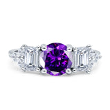 Vintage Style Round Three Stone Ring Cubic Zirconia 925 Sterling Silver