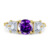 Vintage Style Round Three Stone Ring Cubic Zirconia 925 Sterling Silver