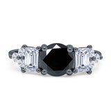 Vintage Style Round Three Stone Ring Cubic Zirconia 925 Sterling Silver