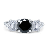 Vintage Style Round Three Stone Ring Cubic Zirconia 925 Sterling Silver