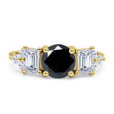 Vintage Style Round Three Stone Ring Cubic Zirconia 925 Sterling Silver