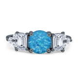 Vintage Style Round Three Stone Ring Cubic Zirconia 925 Sterling Silver