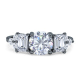 Vintage Style Round Three Stone Ring Cubic Zirconia 925 Sterling Silver