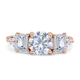 Vintage Style Round Three Stone Ring Cubic Zirconia 925 Sterling Silver