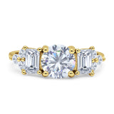 Vintage Style Round Three Stone Ring Cubic Zirconia 925 Sterling Silver
