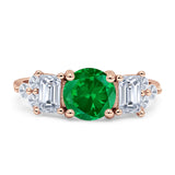 Vintage Style Round Three Stone Ring Cubic Zirconia 925 Sterling Silver