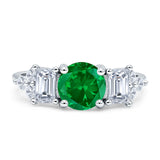 Vintage Style Round Three Stone Ring Cubic Zirconia 925 Sterling Silver