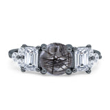 Three Stone Round Natural Rutilated Quartz Vintage Style Ring 925 Sterling Silver
