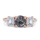 Three Stone Round Natural Rutilated Quartz Vintage Style Ring 925 Sterling Silver