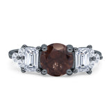 Three Stone Round Natural Chocolate Smoky Quartz Vintage Style Ring 925 Sterling Silver