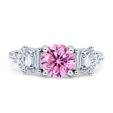 Vintage Style Round Three Stone Ring Cubic Zirconia 925 Sterling Silver