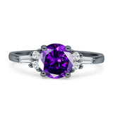 Round Vintage Style Ring Baguette Cubic Zirconia 925 Sterling Silver