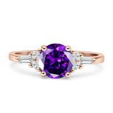Round Vintage Style Ring Baguette Cubic Zirconia 925 Sterling Silver