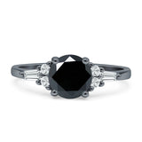 Round Vintage Style Ring Baguette Cubic Zirconia 925 Sterling Silver