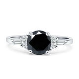 Round Vintage Style Ring Baguette Cubic Zirconia 925 Sterling Silver
